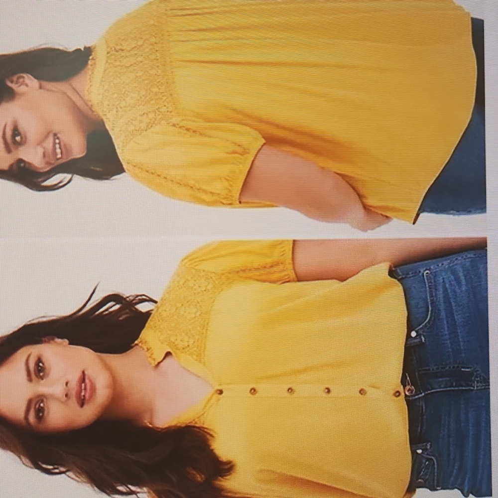 Torrid, Women's Maze Yellow Lace, Elastic Short Sleeves, Button Down, SZ 2 - Picture 3 of 10